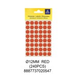 MAYSPIES MS012 COLOUR DOT LABEL / 5 SHEETS/PKT / 240PCS / ROUND 12MM RED